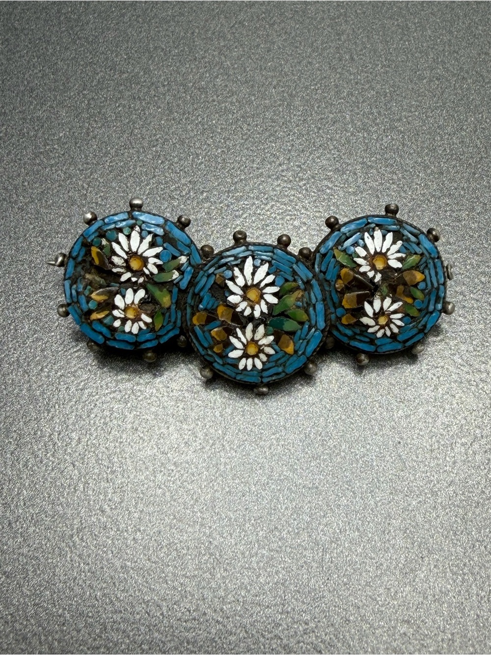 Vintage Micro Mosaic brooch set in Sterling Silver